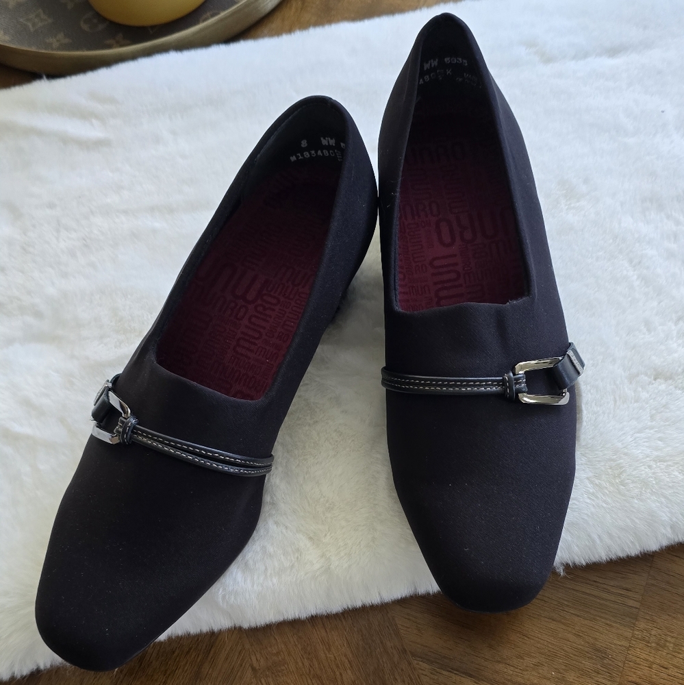 Munro Black Loafers with Silver Buckle